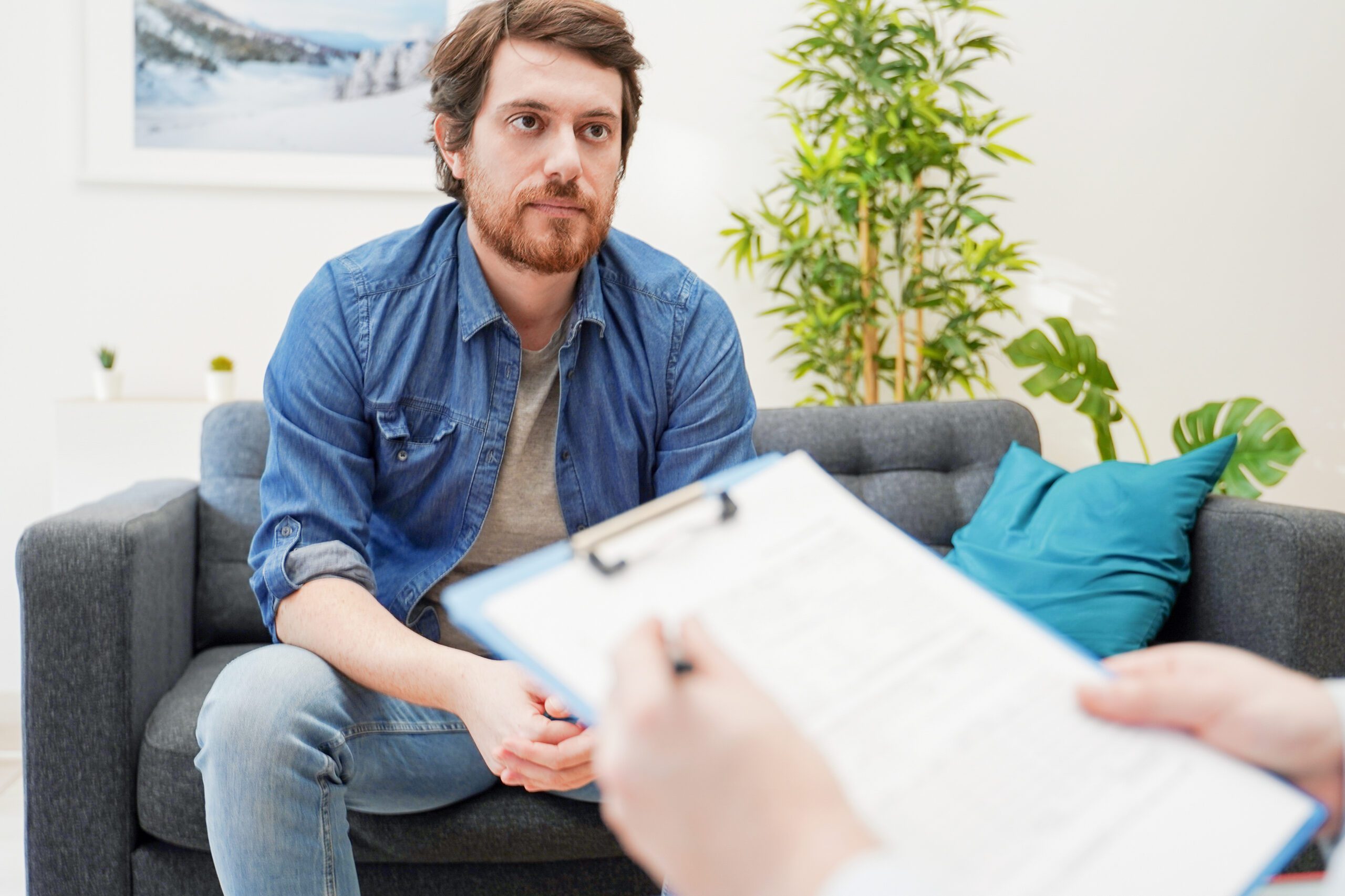 Man in a therapist's office